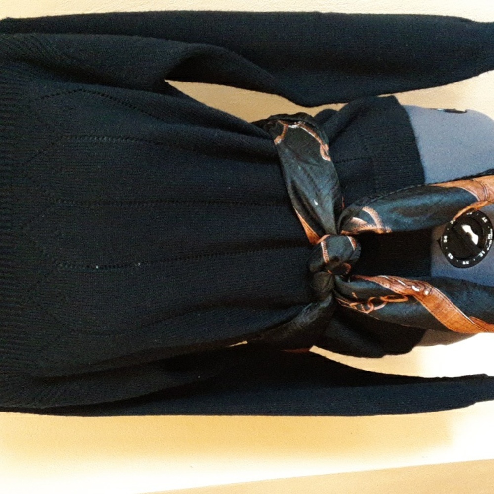 NWT Equestrian-Themed Black and Brown Semi-sheer Silky Large Scarf - Picture 7 of 7